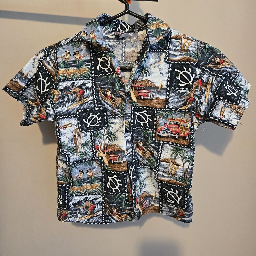 VTG Hilo Hattie Hawaiian Button Shirt Multicolor Island Print Youth Size 6/7, XS